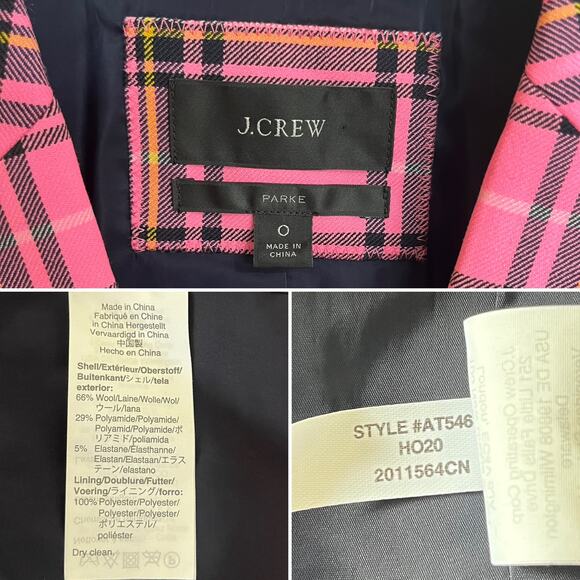 RARE J. Crew Parke Blazer Jacket Pink Tartan Stewart Plaid Check Holiday Size 0 - Picture 4 of 10